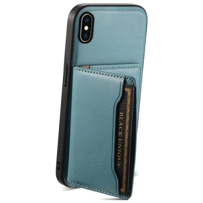 DENIOR - DENIOR iPhone XS Max Fodral Kickstand Äkta Läder Blå