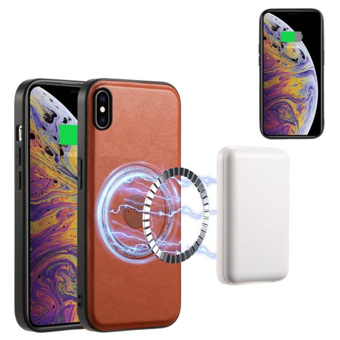 DENIOR - DENIOR iPhone XS Max Fodral Kickstand Äkta Läder Brun