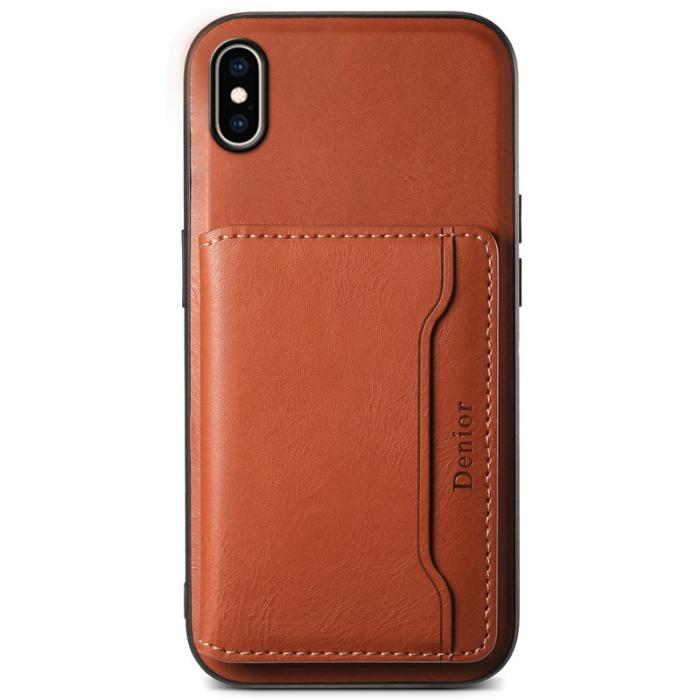 DENIOR - DENIOR iPhone XS Max Fodral Kickstand Äkta Läder Brun