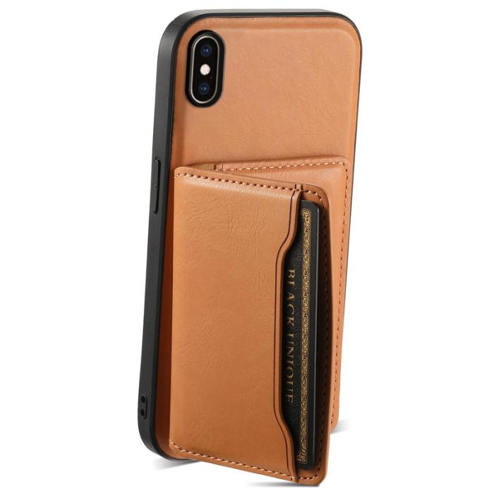 DENIOR - DENIOR iPhone XS Max Fodral Kickstand Äkta Läder Khaki