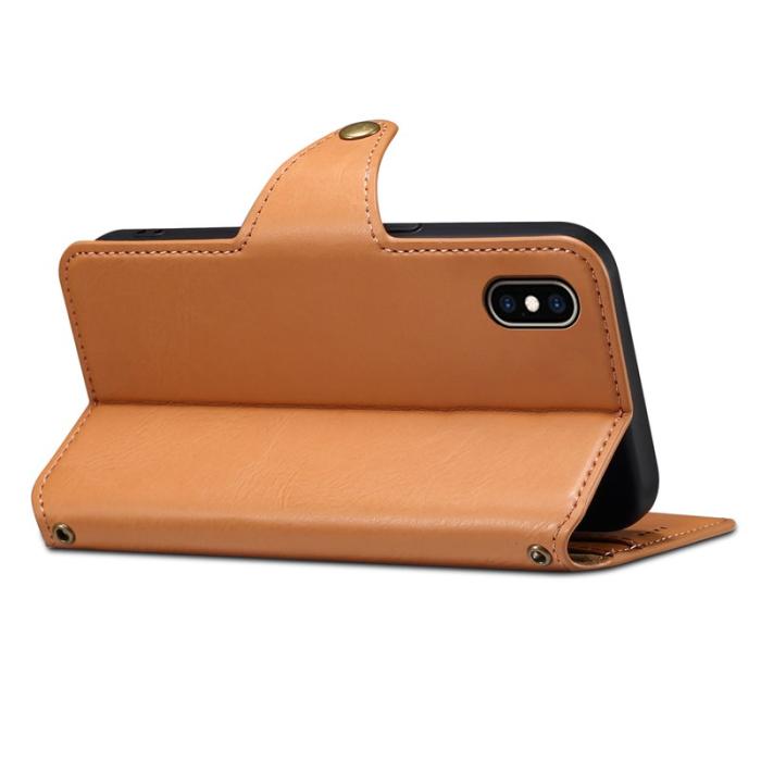 DENIOR - DENIOR iPhone XS Max Fodral Plånbok Läder Skydd - Khaki