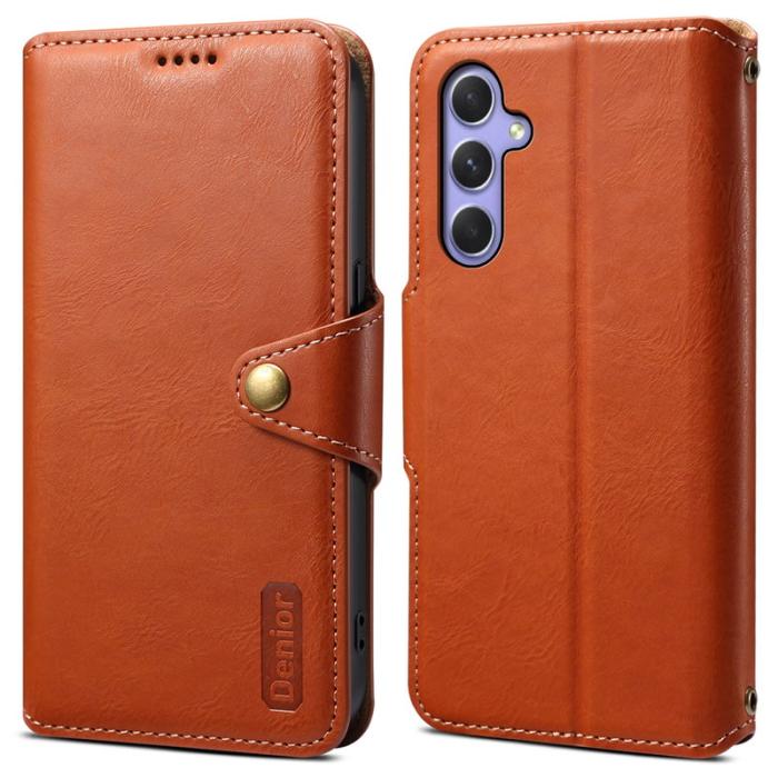 DENIOR - DENIOR Samsung Galaxy A54 5G Plånboksfodral PU Läder Brun