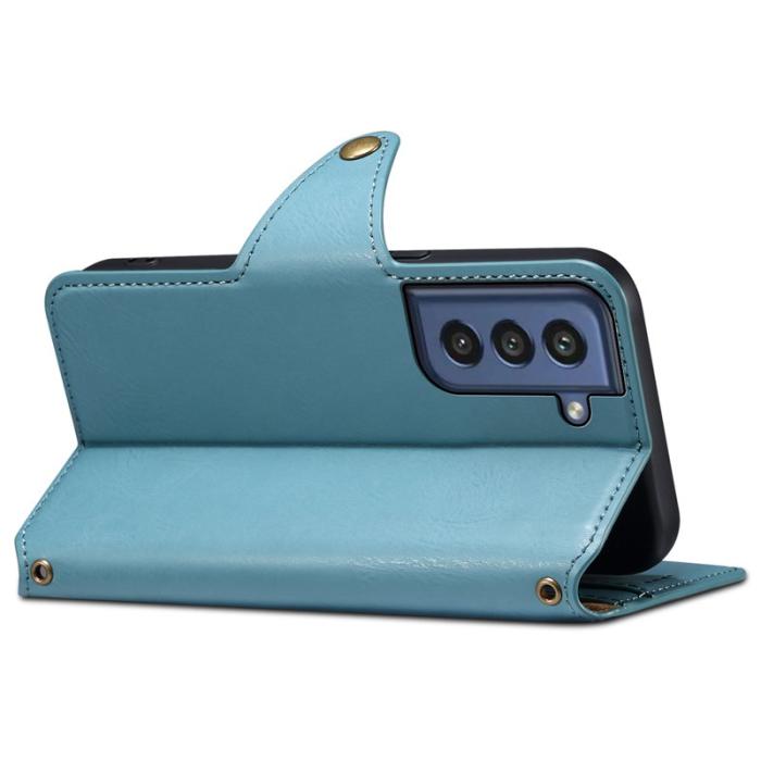 DENIOR - DENIOR Samsung Galaxy S21 FE 5G Fodral Läder Flip Cover Blå