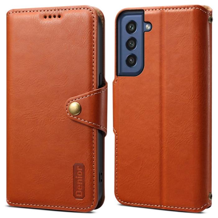 DENIOR - DENIOR Samsung Galaxy S21 FE 5G Plånboksfodral Konstläder Flip Brun