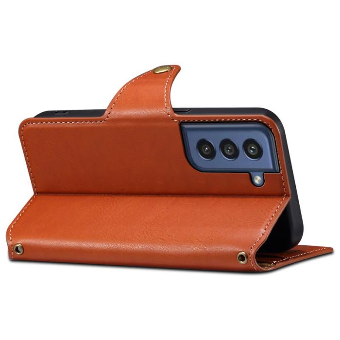 DENIOR - DENIOR Samsung Galaxy S21 FE 5G Plånboksfodral Konstläder Flip Brun