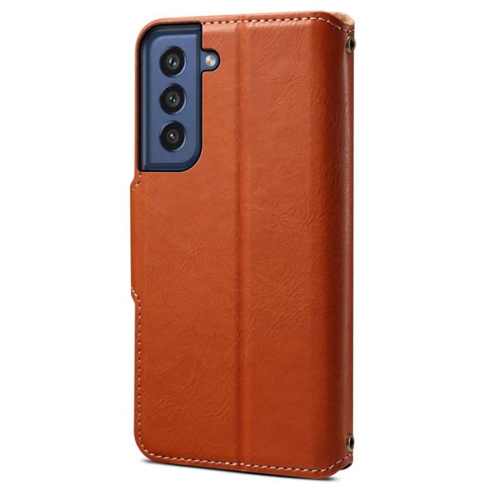 DENIOR - DENIOR Samsung Galaxy S21 FE 5G Plånboksfodral Konstläder Flip Brun