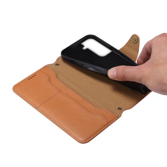 DENIOR - DENIOR Samsung Galaxy S21 FE 5G Fodral Äkta Läder Khaki