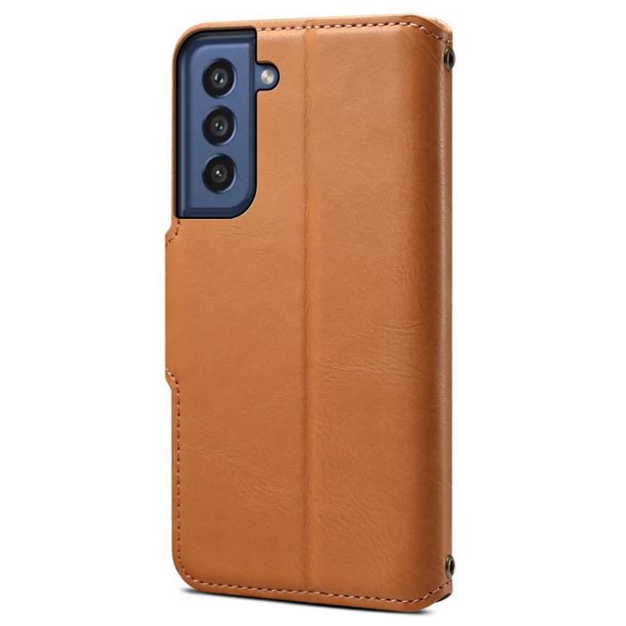 DENIOR - DENIOR Samsung Galaxy S21 FE 5G Fodral Äkta Läder Khaki