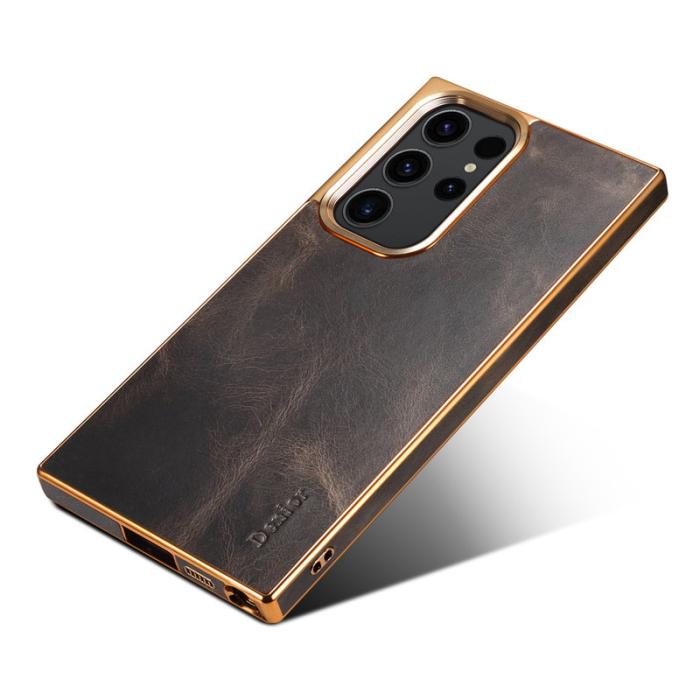 DENIOR - DENIOR Samsung Galaxy S23 Ultra Fodral Äkta Läder + PC + TPU - Svart