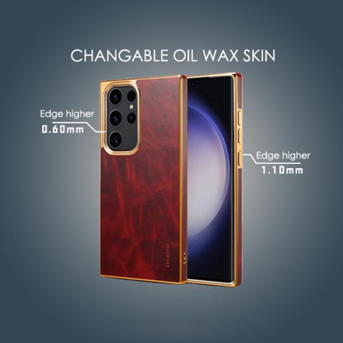 DENIOR - DENIOR Samsung Galaxy S23 Ultra Fodral Äkta Läder + PC + TPU Blå