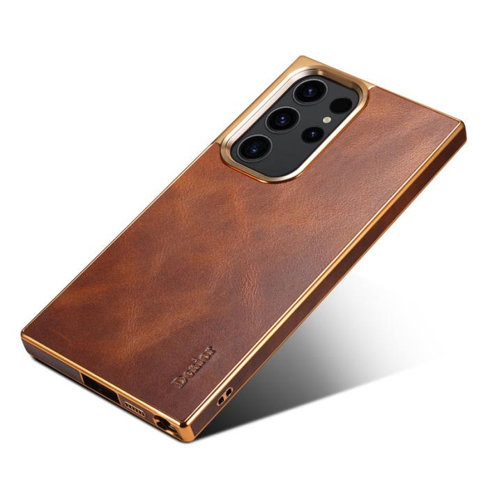 DENIOR - DENIOR Samsung Galaxy S23 Ultra Fodral Äkta Läder + PC + TPU - Brun