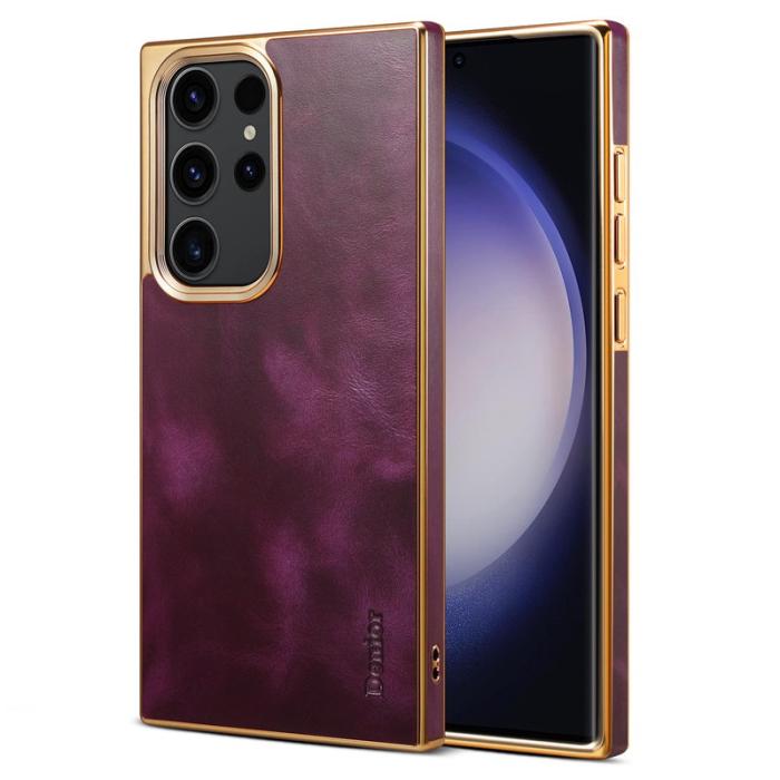 DENIOR - DENIOR Samsung Galaxy S23 Ultra Fodral Äkta Läder + PC + TPU Lila