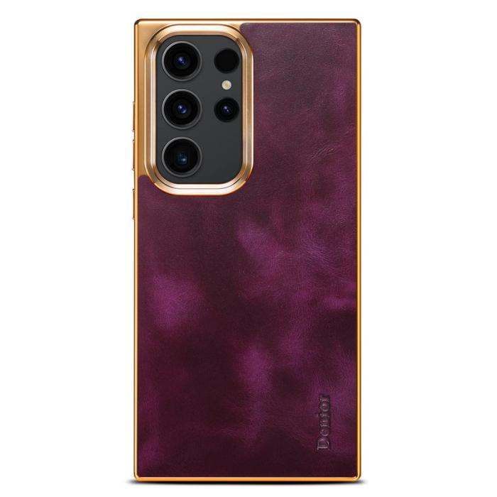 DENIOR - DENIOR Samsung Galaxy S23 Ultra Fodral Äkta Läder + PC + TPU Lila