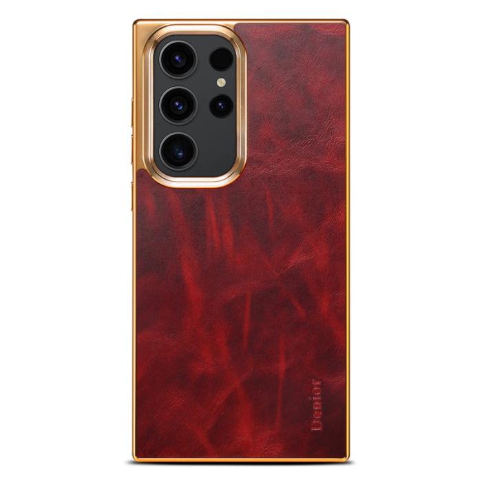 DENIOR - DENIOR Samsung Galaxy S23 Ultra Fodral Äkta Läder + PC + TPU Röd