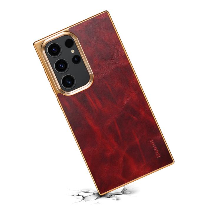 DENIOR - DENIOR Samsung Galaxy S23 Ultra Fodral Äkta Läder + PC + TPU Röd