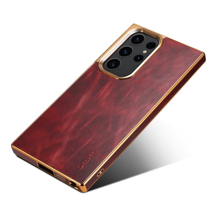 DENIOR - DENIOR Samsung Galaxy S23 Ultra Fodral Äkta Läder + PC + TPU Röd