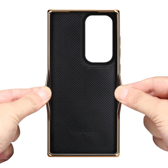 DENIOR - DENIOR Samsung Galaxy S23 Ultra Fodral Äkta Läder + PC + TPU Röd