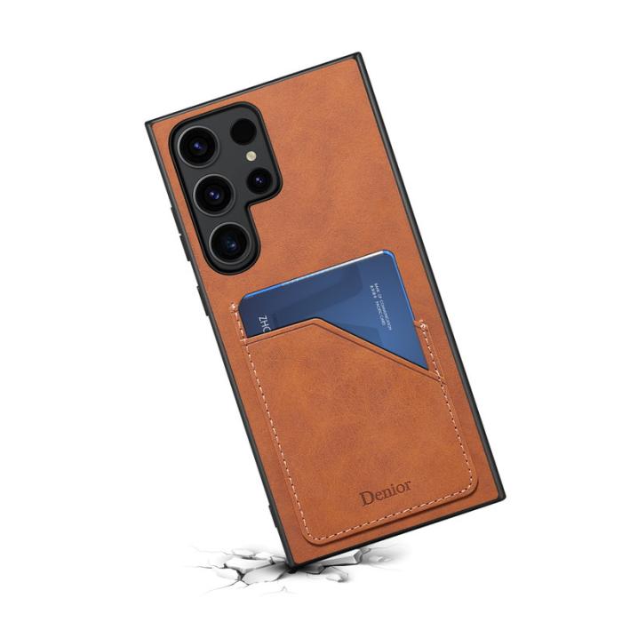 DENIOR - DENIOR Samsung Galaxy S23 Ultra Fodral PU Läder PC+TPU Brun