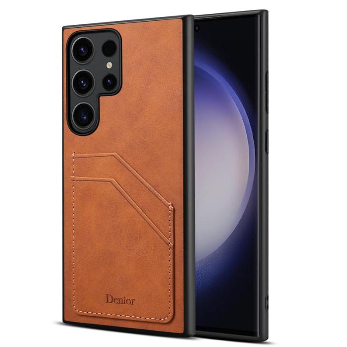 DENIOR - DENIOR Samsung Galaxy S23 Ultra Fodral PU Läder PC+TPU Brun