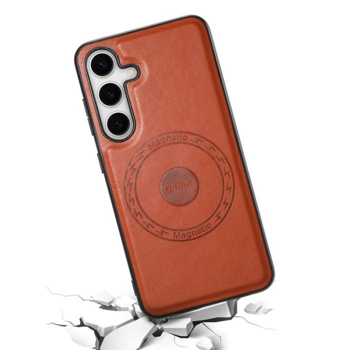 DENIOR - DENIOR Samsung Galaxy S24 Fodral Äkta Läder Magnetisk - Brun