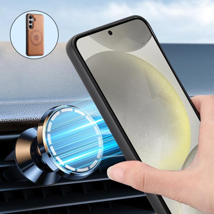 DENIOR - DENIOR Samsung Galaxy S24 Skal Äkta Läder Med Magnet - Khaki