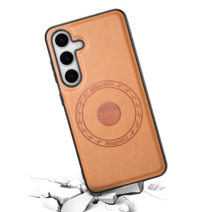 DENIOR - DENIOR Samsung Galaxy S24 Skal Äkta Läder Med Magnet - Khaki