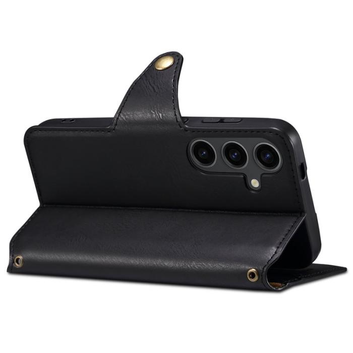 DENIOR - DENIOR Samsung Galaxy S24 Plånboksfodral Äkta Läder - Svart