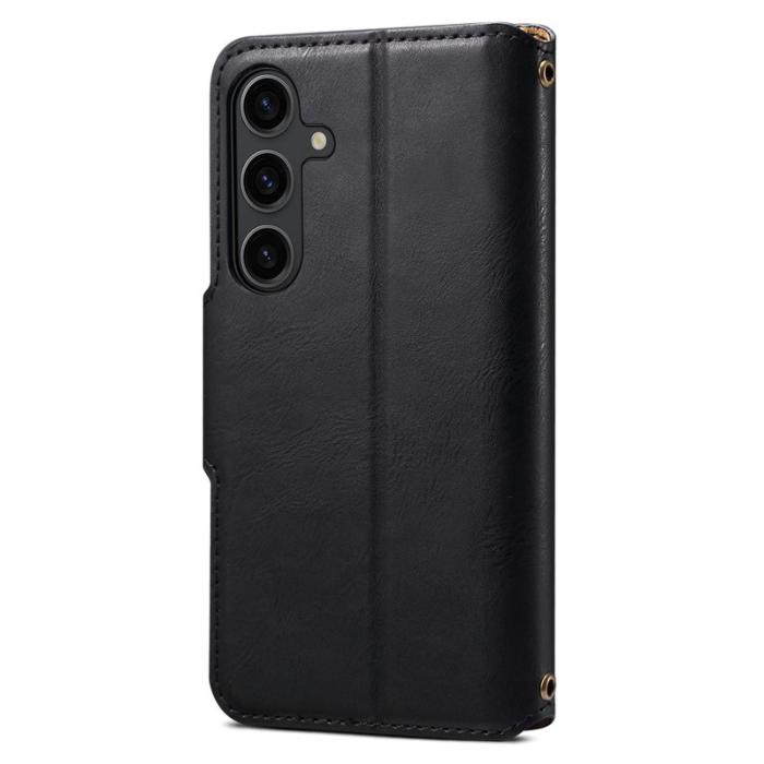 DENIOR - DENIOR Samsung Galaxy S24 Plånboksfodral Äkta Läder - Svart