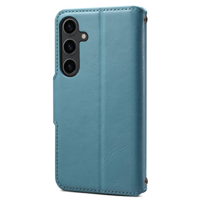 DENIOR - DENIOR Samsung Galaxy S24 Plånboksfodral Äkta Läder - Blå