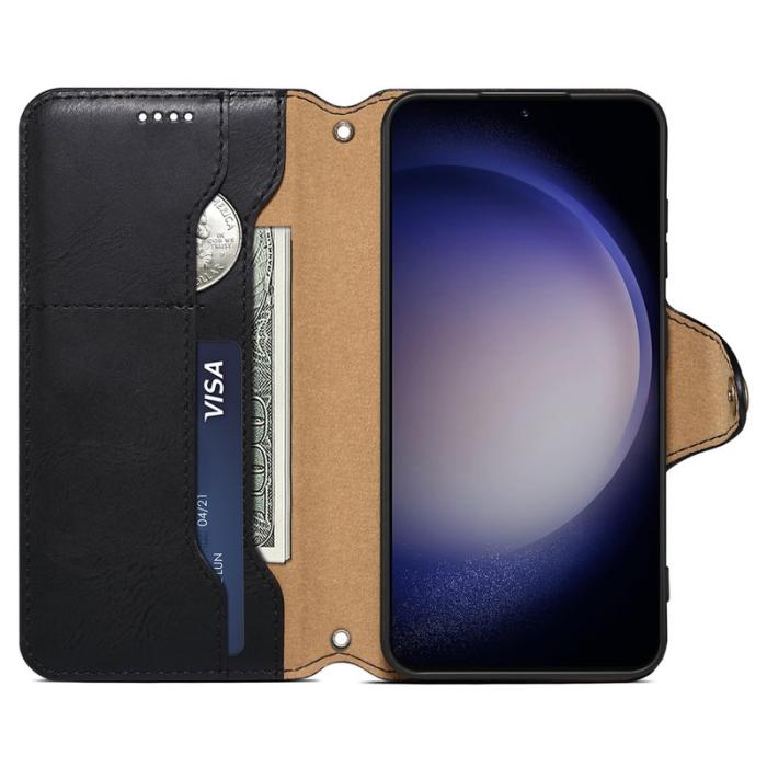 DENIOR - DENIOR Samsung Galaxy S24 Plus Fodral Äkta Läder Svart