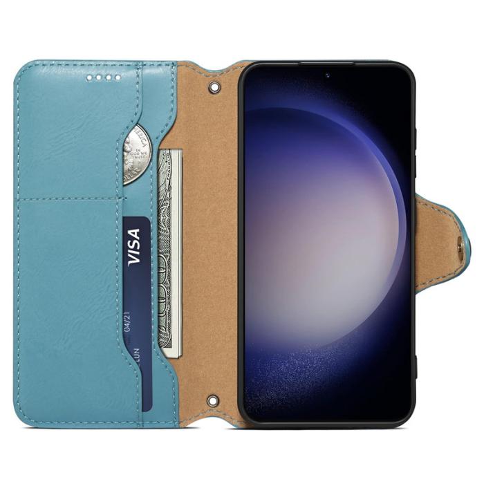 DENIOR - DENIOR Samsung Galaxy S24 Plus Fodral Äkta Läder Blå