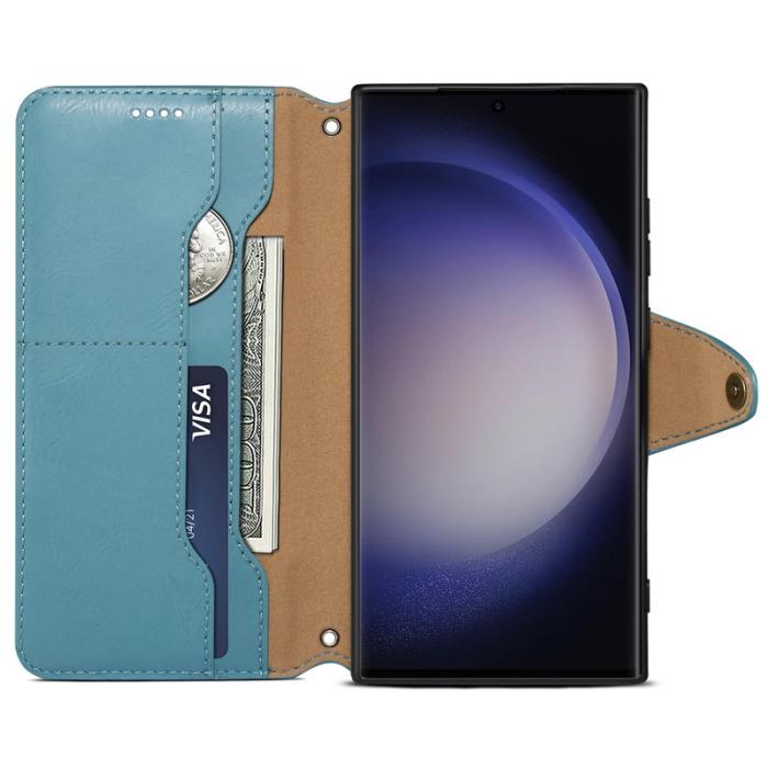 DENIOR - DENIOR Samsung Galaxy S24 Ultra Fodral Äkta Läder Blå