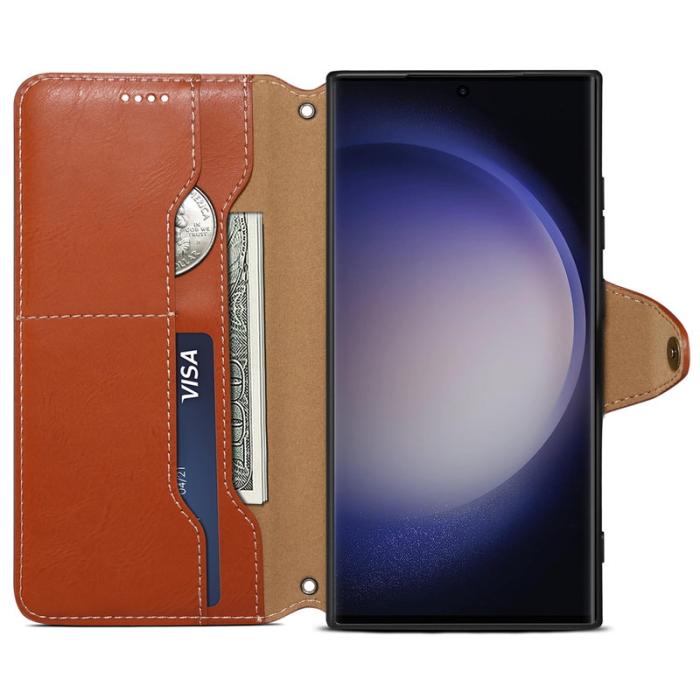 DENIOR - DENIOR Samsung Galaxy S24 Ultra Fodral Äkta Läder Brun