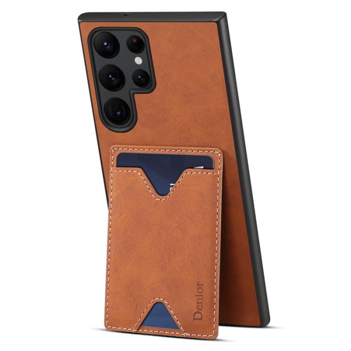 DENIOR - DENIOR Samsung Galaxy S24 Ultra Skal Läder+TPU med Ställning Brun