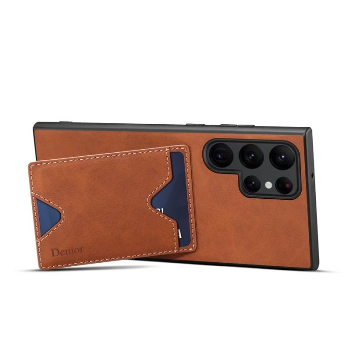 DENIOR - DENIOR Samsung Galaxy S24 Ultra Skal Läder+TPU med Ställning Brun
