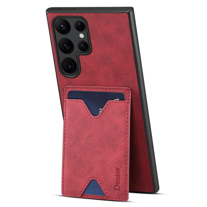 DENIOR - DENIOR Samsung Galaxy S24 Ultra Skal Läder+TPU med Ställ - Röd