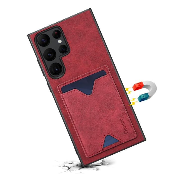 DENIOR - DENIOR Samsung Galaxy S24 Ultra Skal Läder+TPU med Ställ - Röd