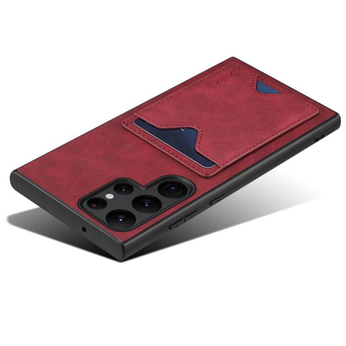 DENIOR - DENIOR Samsung Galaxy S24 Ultra Skal Läder+TPU med Ställ - Röd