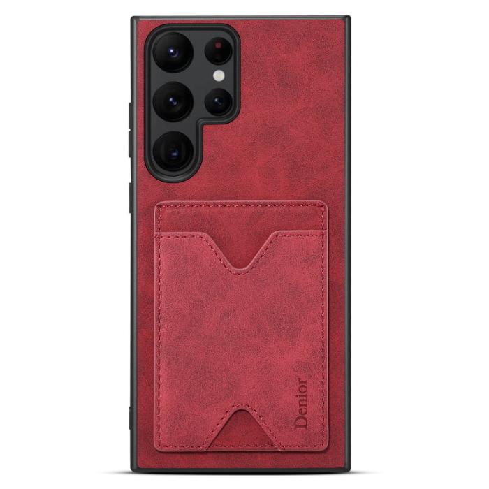 DENIOR - DENIOR Samsung Galaxy S24 Ultra Skal Läder+TPU med Ställ - Röd