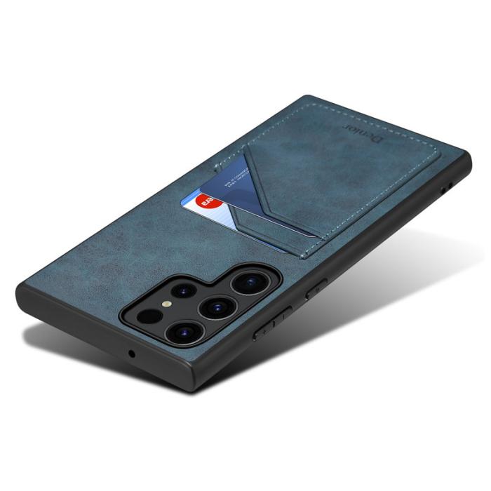 DENIOR - DENIOR Samsung Galaxy S24 Ultra Fodral Retro Stil Äkta Läder Blå