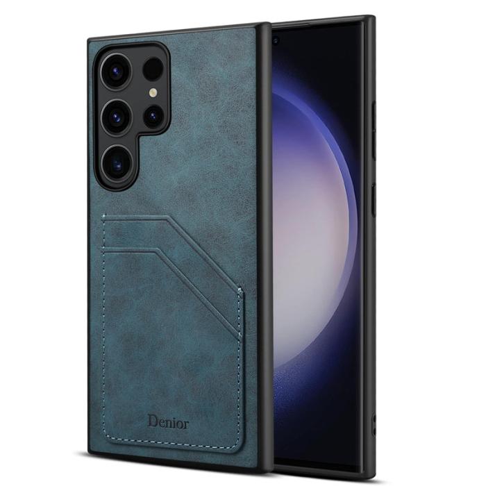 DENIOR - DENIOR Samsung Galaxy S24 Ultra Fodral Retro Stil Äkta Läder Blå