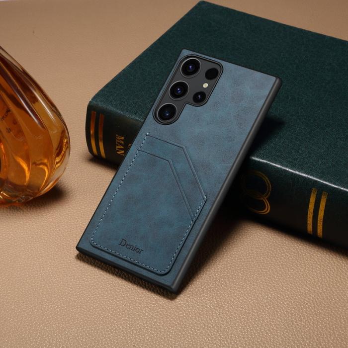 DENIOR - DENIOR Samsung Galaxy S24 Ultra Fodral Retro Stil Äkta Läder Blå