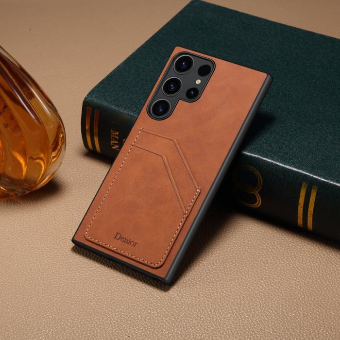 DENIOR - DENIOR Samsung Galaxy S24 Ultra Fodral Retro Stil Äkta Läder Brun