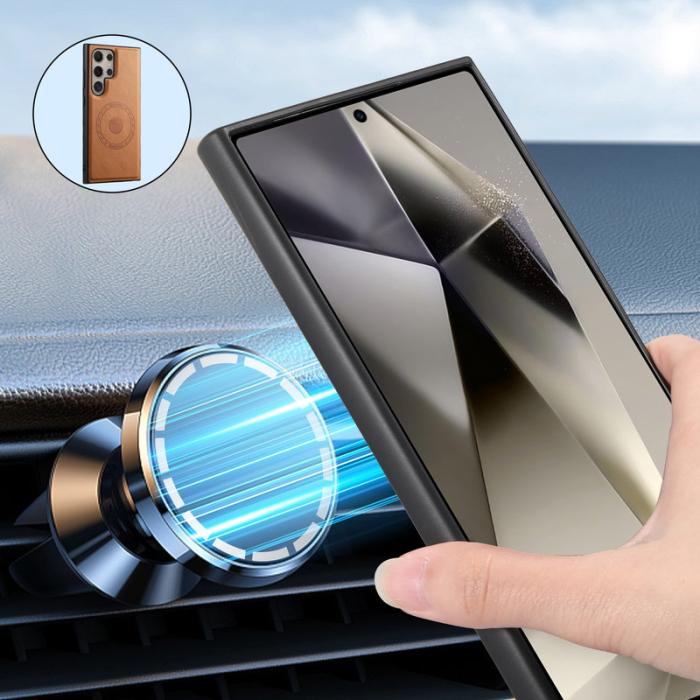 DENIOR - DENIOR Samsung Galaxy S24 Ultra Skal Äkta Läder Khaki