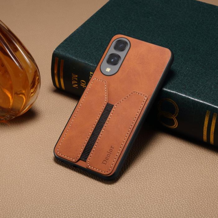 DENIOR - DENIOR Samsung Galaxy S25 Edge Fodral Elastisk Kortficka PU Läder Brun