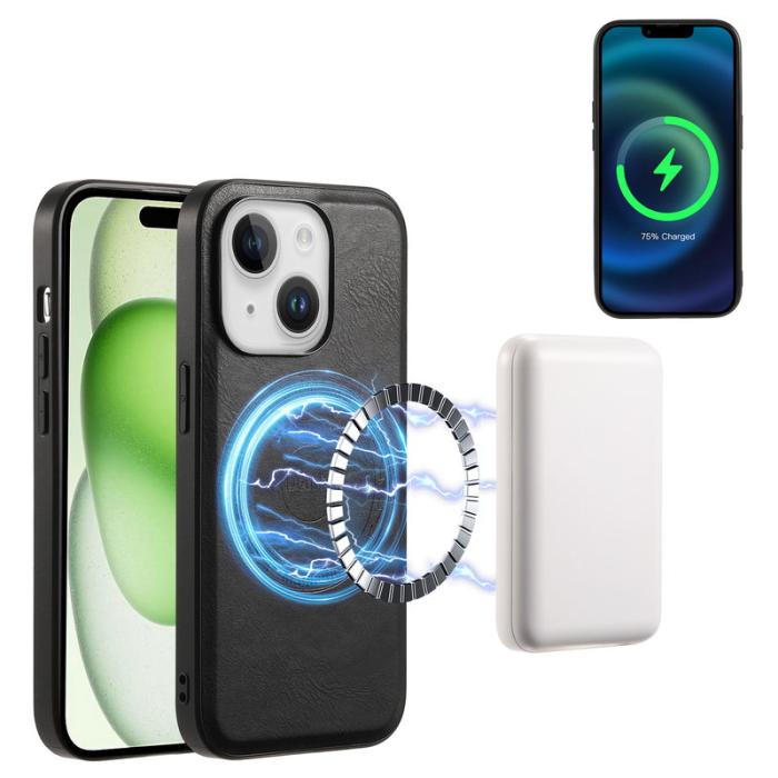 DENIOR - DENIOR iPhone 15 Skal i PU-läder med lädertextur - Svart