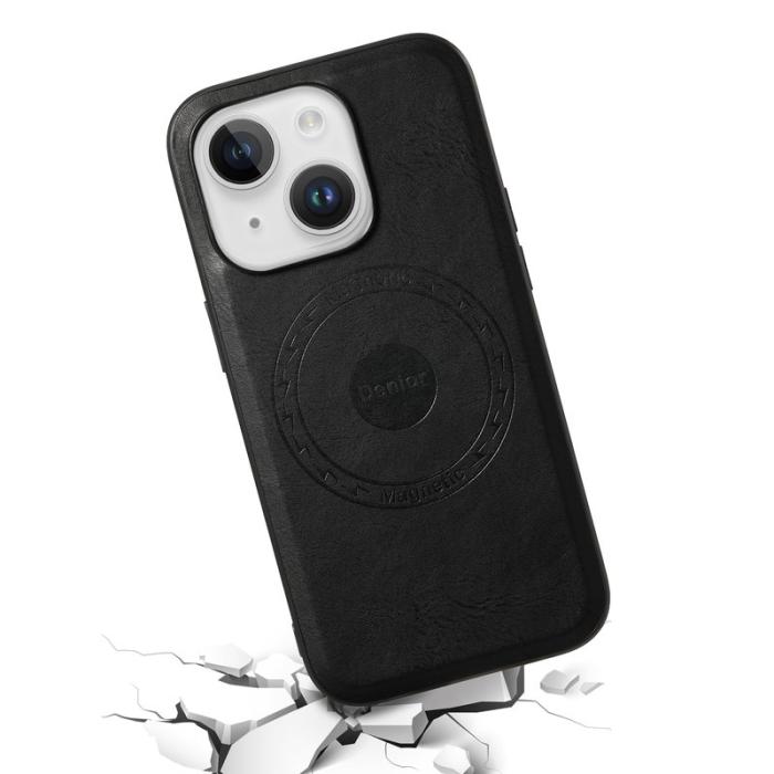DENIOR - DENIOR iPhone 15 Skal i PU-läder med lädertextur - Svart