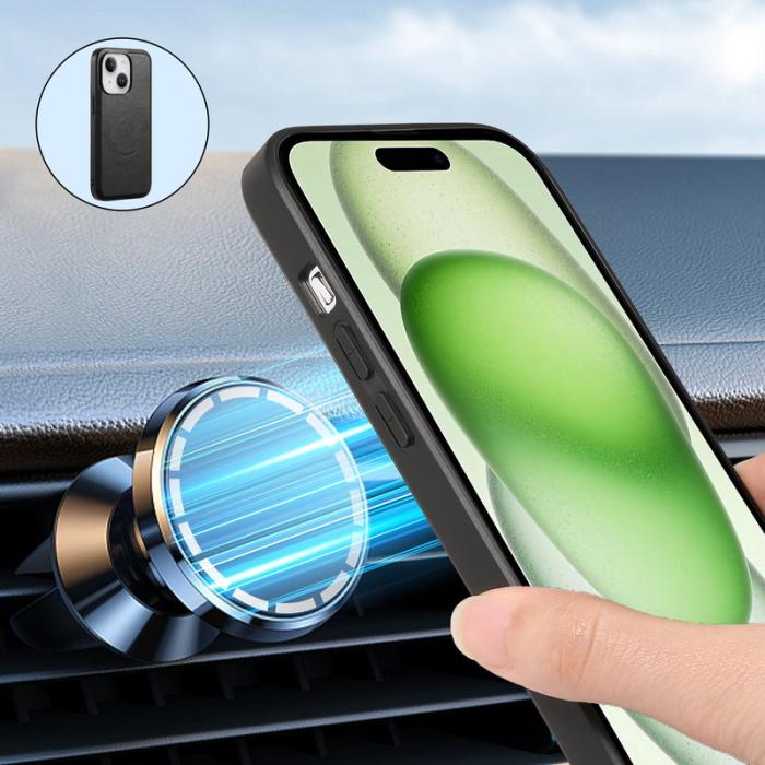 DENIOR - DENIOR iPhone 15 Skal i PU-läder med lädertextur - Svart