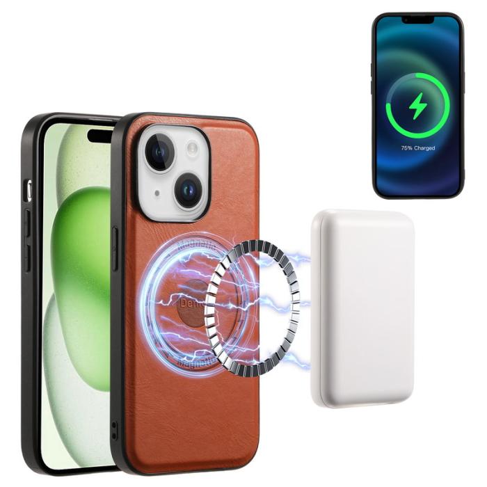 DENIOR - DENIOR iPhone 15 Skal i PU-läder med lädertextur - Brun