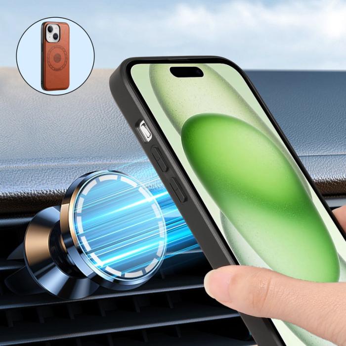 DENIOR - DENIOR iPhone 15 Skal i PU-läder med lädertextur - Brun